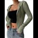thumbnail image 3 of Chaqueta Corta Ligera con Capucha, Cremallera y Cordón de Larga para Mujer Verde M, 3 of 8