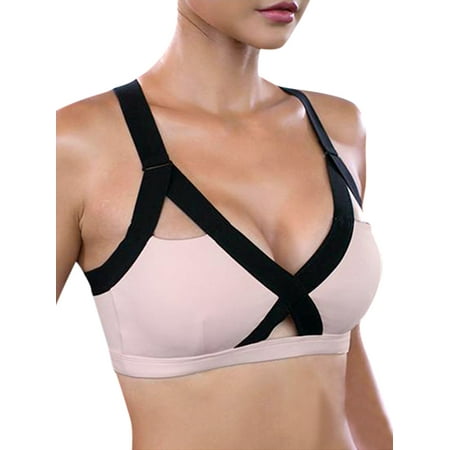 

Nieur Women s Curvy Strappy Sports Bra V-neck for Curvier Look Cross Elastic Band Fashion Strappy Back Running Yoga