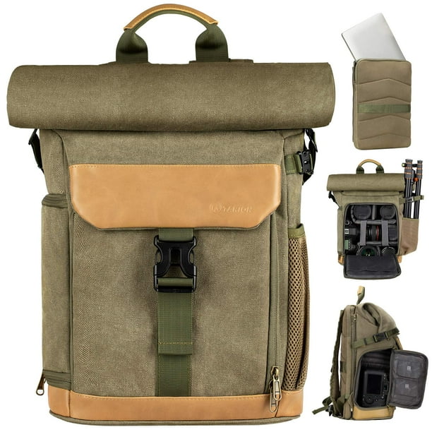 TARION Camera Backpack Canvas Camera Bag with Detachable Laptop