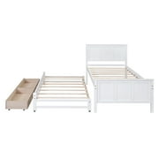 Bellemave Twin Bed with Trundle and 2 Storage Drawers, Wood Platform Bed Frame with Headboard and Trundle Bed, Twin Size Storage Bed for Bedroom (White)