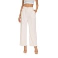 thumbnail image 1 of Pantalones FUNYYZO para mujer, holgados, plisados, parte delantera ancha, color beige, 1 of 6