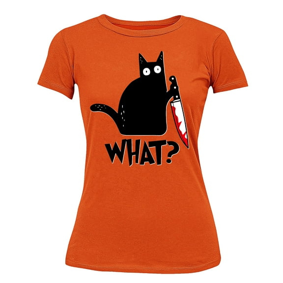 Black Cat Creepy Crazy Eyes Halloween Shirt Women's T-shirt, S, Orange