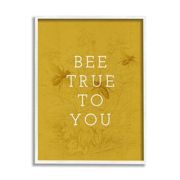 Stupell Industries Be True to You Phrase Vintage Bee Pun Graphic Art White Framed Art Print Wall Art, 11x14, by Daphne Polselli