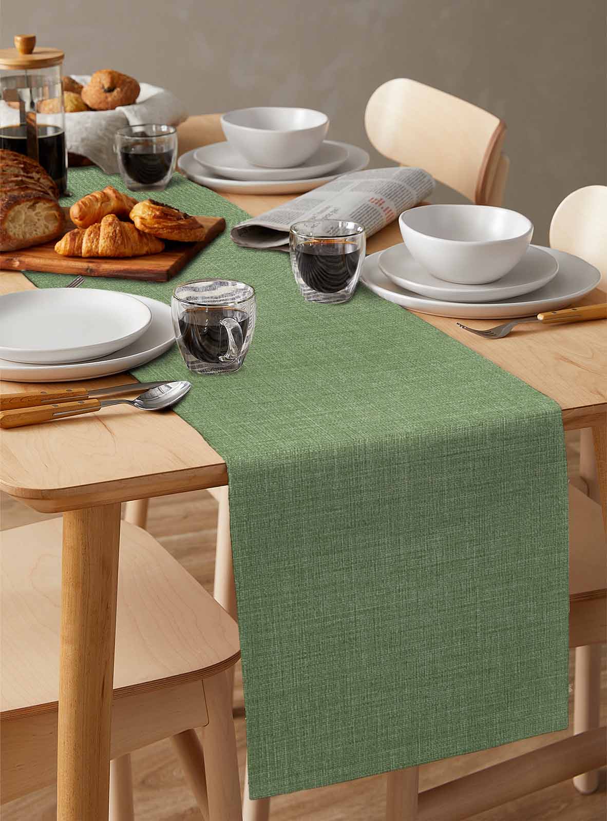 Table Runners 90 Inches Long Dress Scarves, Vintage Forest Green Farmhouse Coffee/Dining/Kitchen Table Runner for Living Room, Farmhouse Retro Solid Color Linen Texture 13x90 Inch