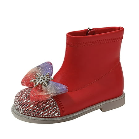 

Yinguo Leather Shoes For Girls Glitter Ankle Boots Kids Low Heel Dress Booties Fashion Side Zipper Short Flat Shoes