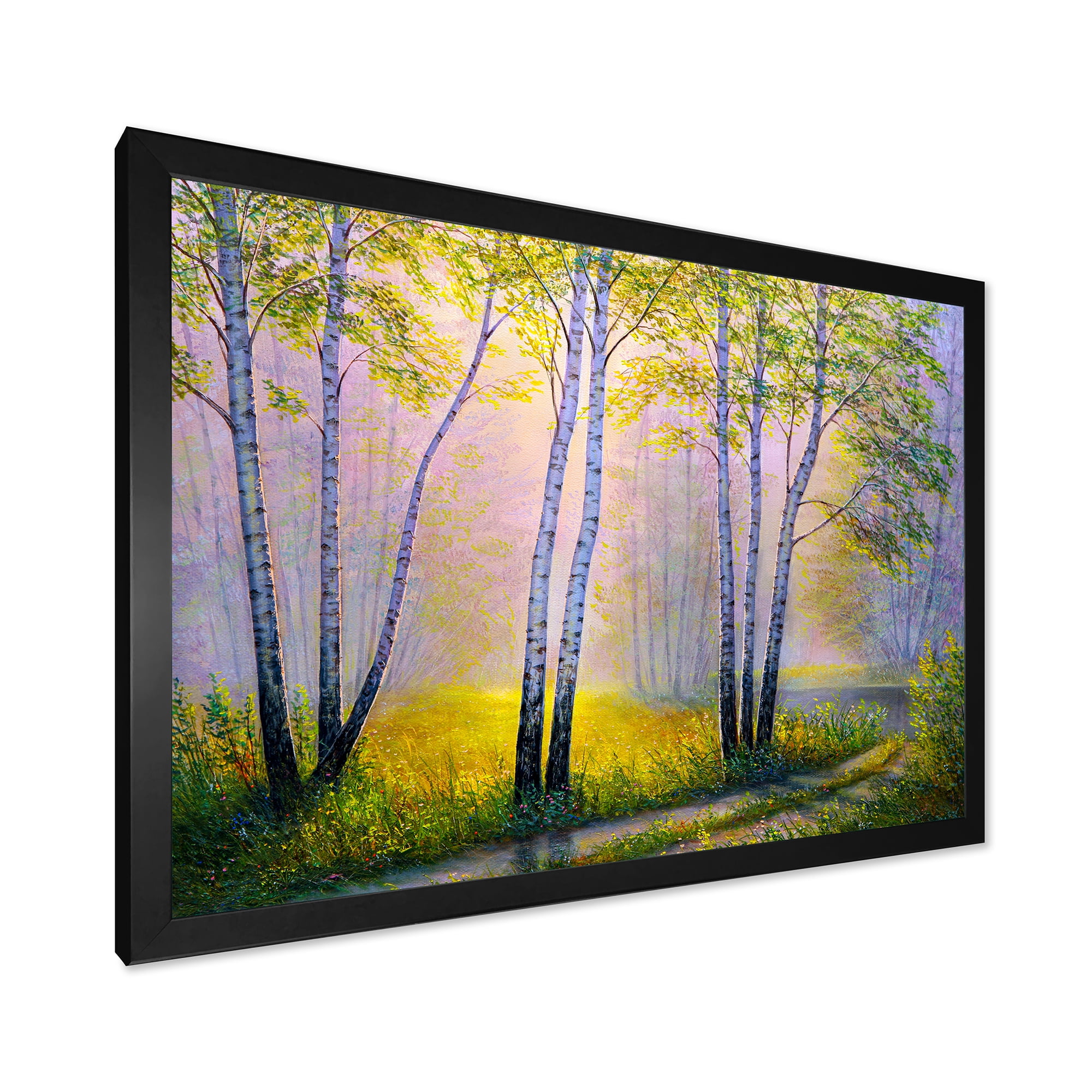 Designart 'Sunrise Glow Through The Birches I' Traditional Framed Art Print
