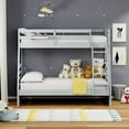 thumbnail image 2 of Plana Solid Wood Twin Over Full Bunk Bed and Hanging Nightstand in Light Gray, 2 of 8