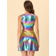 thumbnail image 5 of Vestido acampanado holográfico de cintura alta y cuello redondo sin mangas brillante metálico Clubwear para mujer Azul púrpura M, 5 of 6