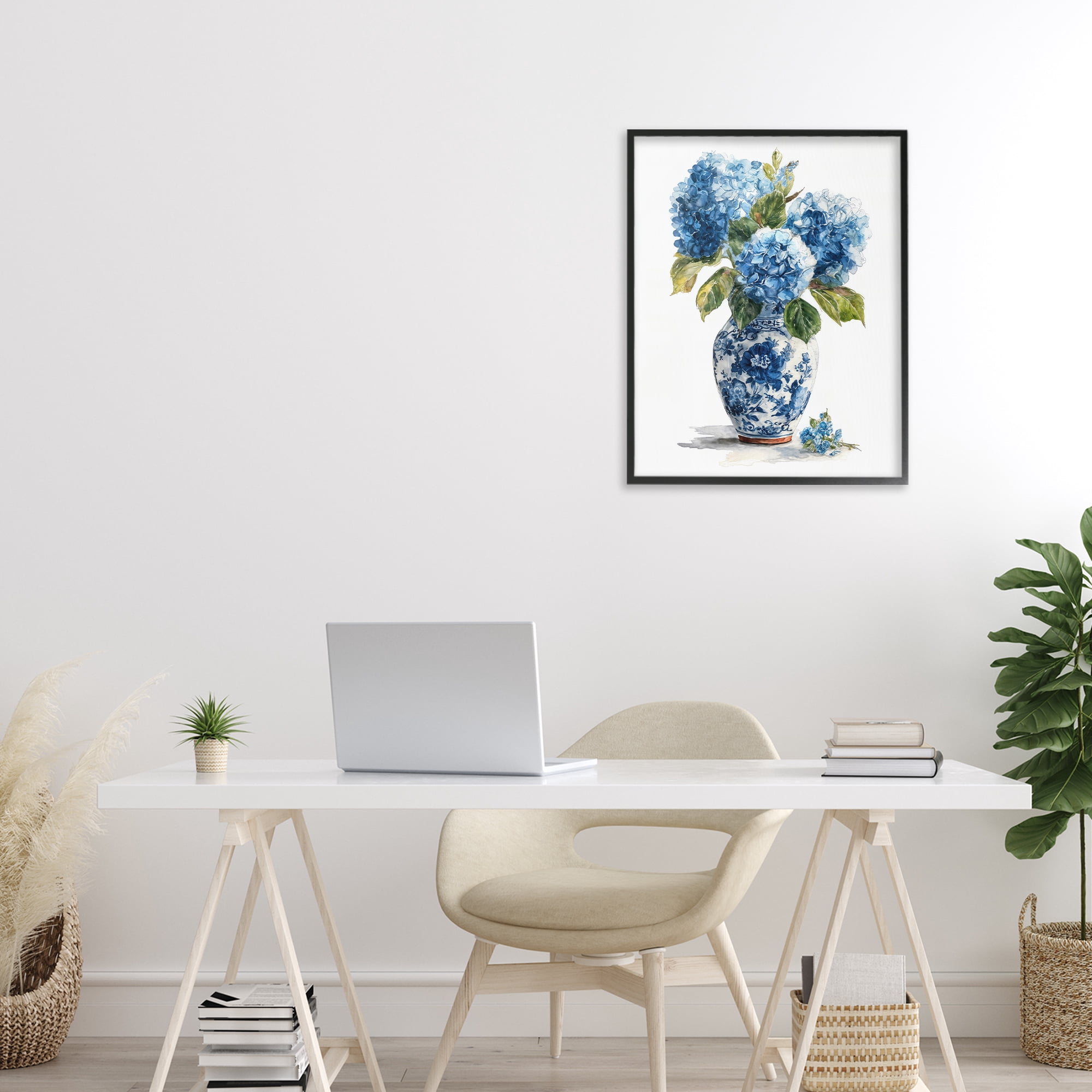 Stupell Industries Porcelain Vase with Hydrangea Bouquet Black Framed Giclee Art, design by Imagine It Images