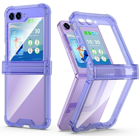 Designed for Galaxy Z Flip 5 Case with Hinge Protection,Samsung Flip 5 Full Cover Shockproof Slim Phone Protection Case Clear for Z Flip 5 5G(2023)-Clear Purple