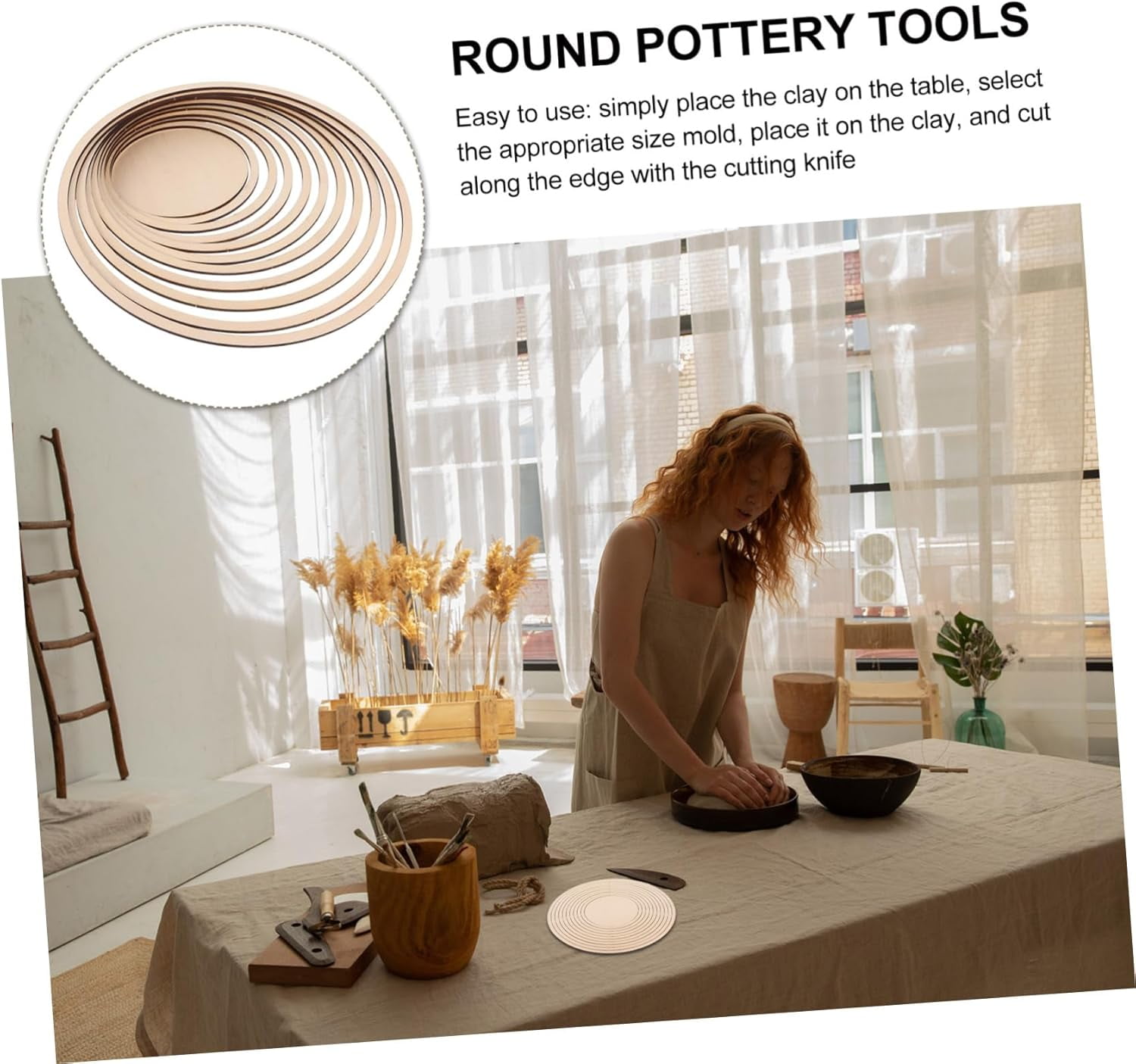 1 Set Wooden Concentric Geometric Figure Rail Set Forming Tools Round Pottery Tools for Ceramic Cutting Printing