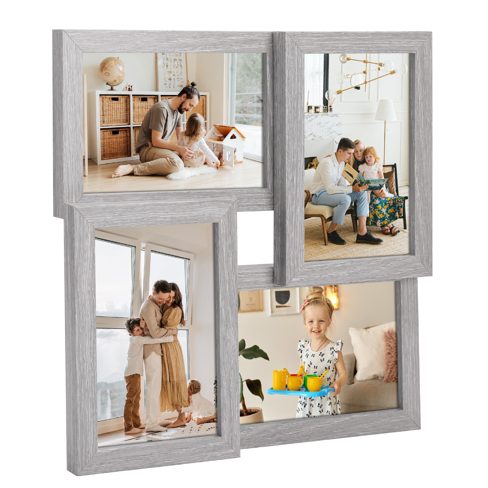 4 Pack 4x6 Collage Picture Frames, Family Photo Frame for Wall Hanging Decor, Gray(11.4" x 11.4" x 0.59")