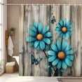 thumbnail image 3 of Rustic Teal Floral Shower Curtain Farmhouse Decorative, Country Daisy Flowers Butterflies Vintage Wood Plank Shower Curtains with Hooks, Turquoise Blue Bathtub Curtain 72"W x 78"L (Pack of 1), 3 of 6