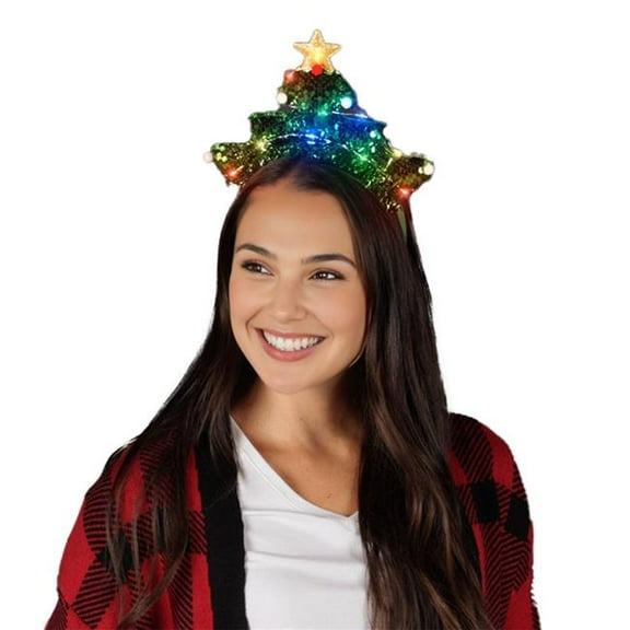 Blinkee LUCTHGSS Light Up Christmas Tree Headband with Gold Star & Green Sequin Tinsel