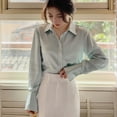 thumbnail image 4 of Blusa de satén de manga larga para mujer, camisas de Color sólido a la moda francesa, ropa de oficina para mujer, camisas elegantes para mujer, ropa coreana para mujer, 4 of 5