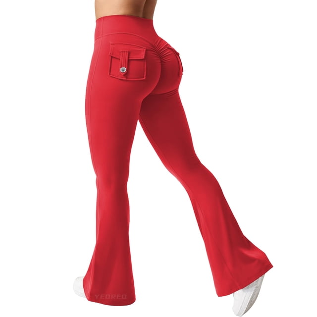 Leggins YEOREO Brittany Flare con bolsillos para mujer, color rojo L