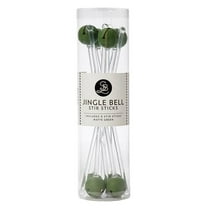 Jingle Bell Cocktail Stir Sticks, 8 Individual Swizzle Sticks with Jingle Bells, 6.5" Long, Matte/Dark Green P5748