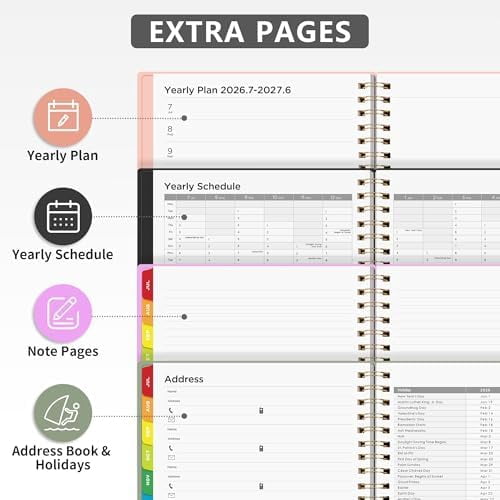Quivanta 2026-2027 Appointment Book, A4 15-Minute Hourly Planner, July 2026 - June 2027, Academic Planner Weekly and Monthly, 100GSM Thick Paper, Flexible Cover, Note Pages, Colorful Tabs, Black