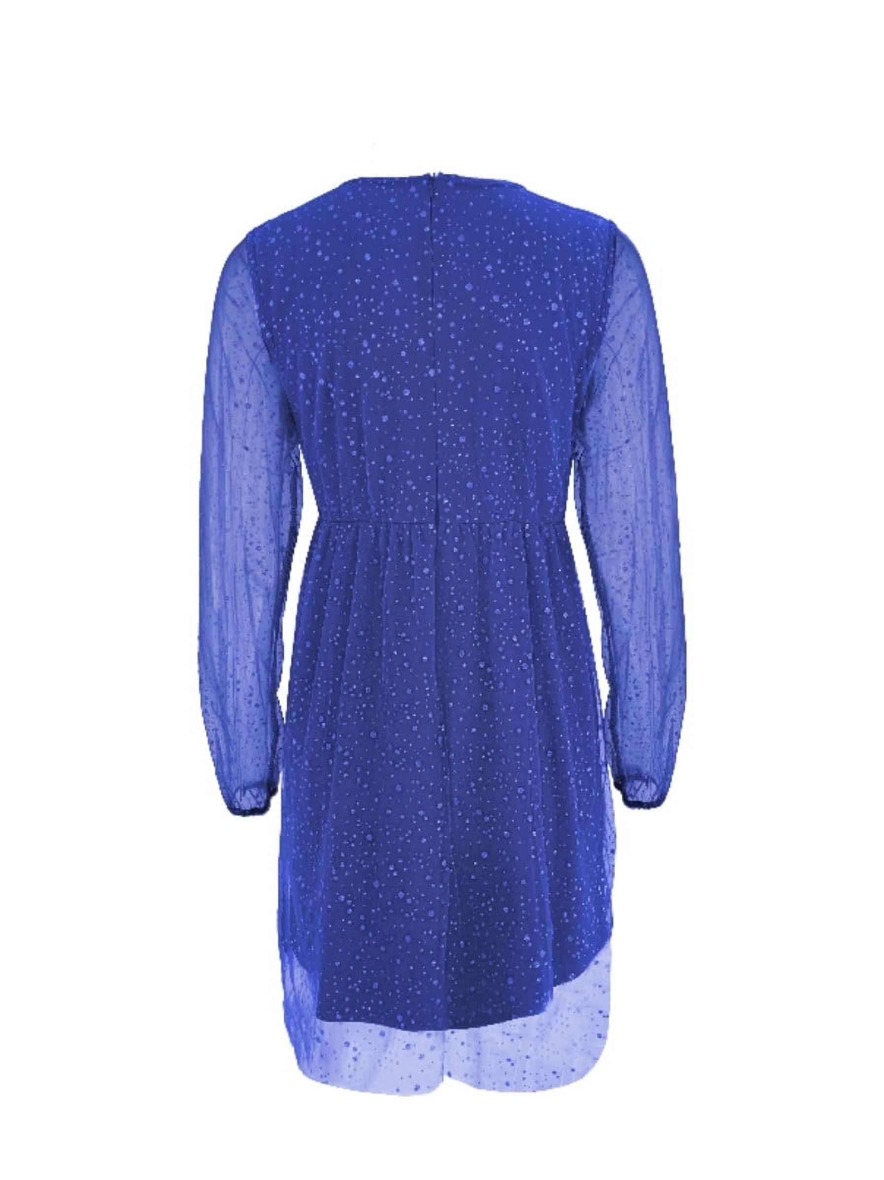 Women's Sequins Mini Dress Lantern Long Sleeve V Neck Mesh Splicing Glitter Cocktail Party Dress Short Dance Dress