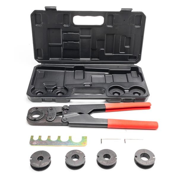 Tebru Manual PEX Pipe Crimping Tool Kit Black & Red with Plastic Case