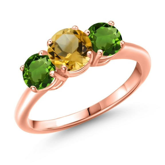 Gem Stone King 18K Rose Gold Plated Silver Yellow Citrine and Green Chrome Diopside Engagement Ring for Women | 1.80 Cttw | Round 6MM | Gemstone November Birthstone | Size 8