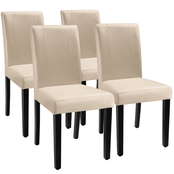 Lacoo Set of 4 Urban Style PU Leather Dining Chairs with Wood Legs, Beige