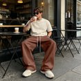 thumbnail image 6 of GrmtClth Mens relaxed daily lifestyle trousers wide leg flowy soft material casual loose pants outdoor vacation long distance travelling Coffee L, 6 of 7