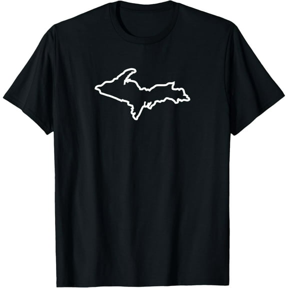 Classic UP Outline Shirt - Upper Peninsula of Michigan T-ShirtMen's and women's gift, black and white T-shirt, size: Extra large S-4XL