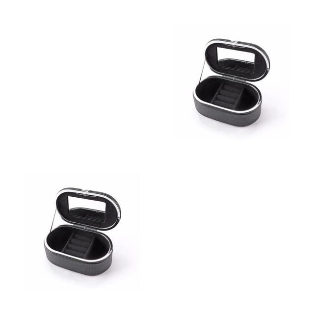 Caja de almacenamiento de cuero PU con espejo Qarigey para joyas Negro 2Conjunto