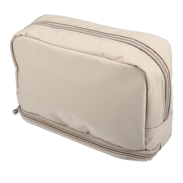 Bolsa de cosméticos Unique Bargains, bolsa de maquillaje de viaje, organizador de brochas cosméticas, bolsa de almacenamiento para mujeres, color beige, 6.89 x 2.76 x 4.72 pulgadas