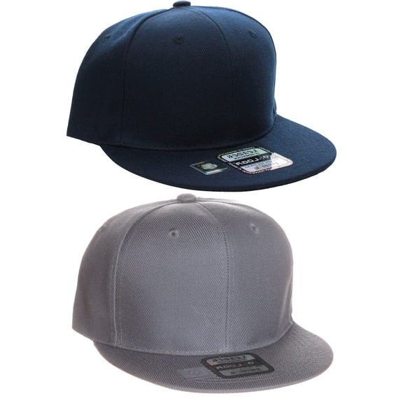 L.O.G.A Plain Flat Bill Visor Blank Snapback Hat Cap with Adjustable Snaps - 2 Pk - Nv, Gy