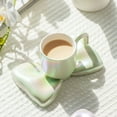 thumbnail image 5 of Ceramic coffee cups, creative cute cups with bow saucers, novel coffee cups with comfortable grip for offices and families, 6.5 ounces for tea latte milk.-green, 5 of 5