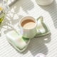 thumbnail image 5 of Tazas de café de cerámica, tazas creativas y lindas con platillos con forma de lazo, novedosas tazas de café con agarre cómodo para oficinas y familias, 6,5 onzas para té con leche y leche., 5 of 5