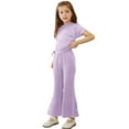 thumbnail image 3 of Girls 2 Piece Outfits Kids Short Sleeve Ruched T-Shirts and Flare Pants Set Summer Casual Clothing Sets, 3 of 6