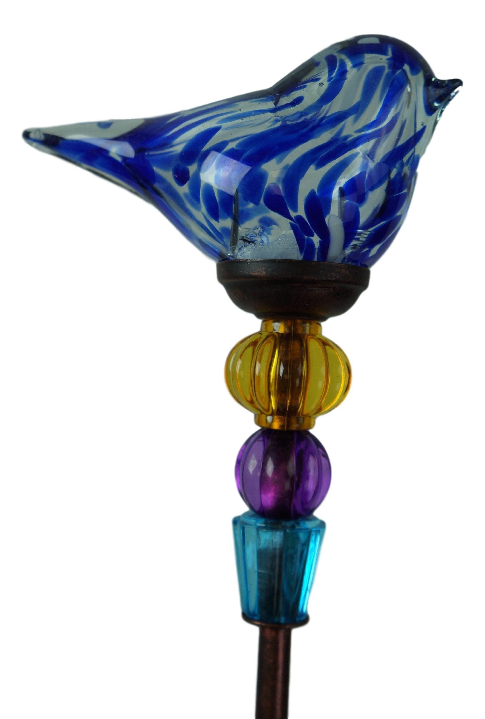 Hand Blown Blue Glass Bird Solar Garden Stake