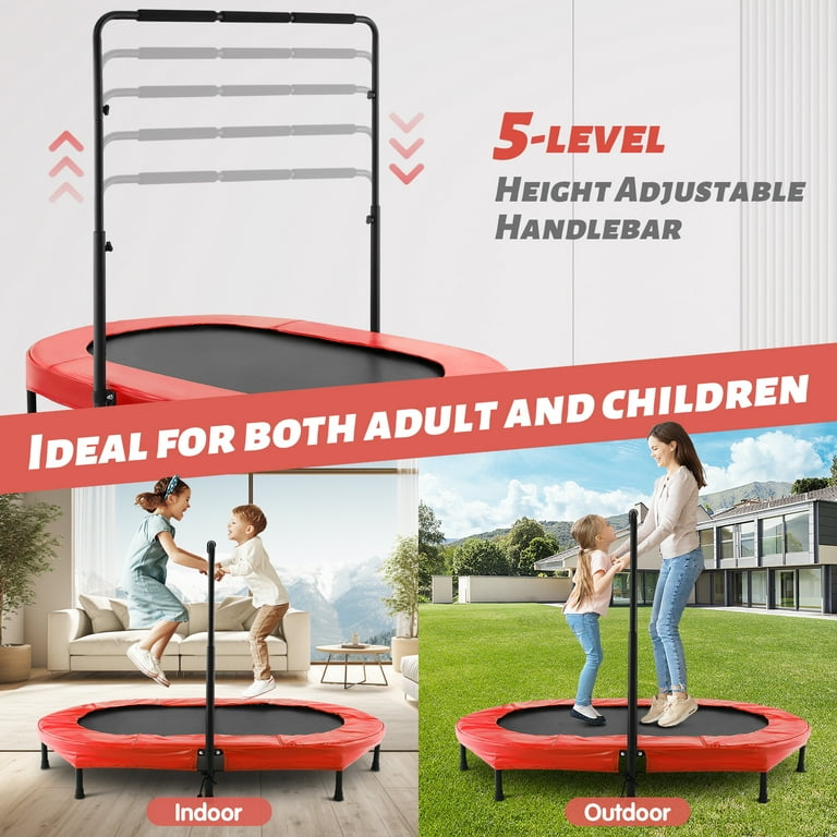 Foldable Trampoline Mini Rebounder Trampoline with Adjustable Handle Exercise Trampoline Parent Child Trampoline Max 300lbs