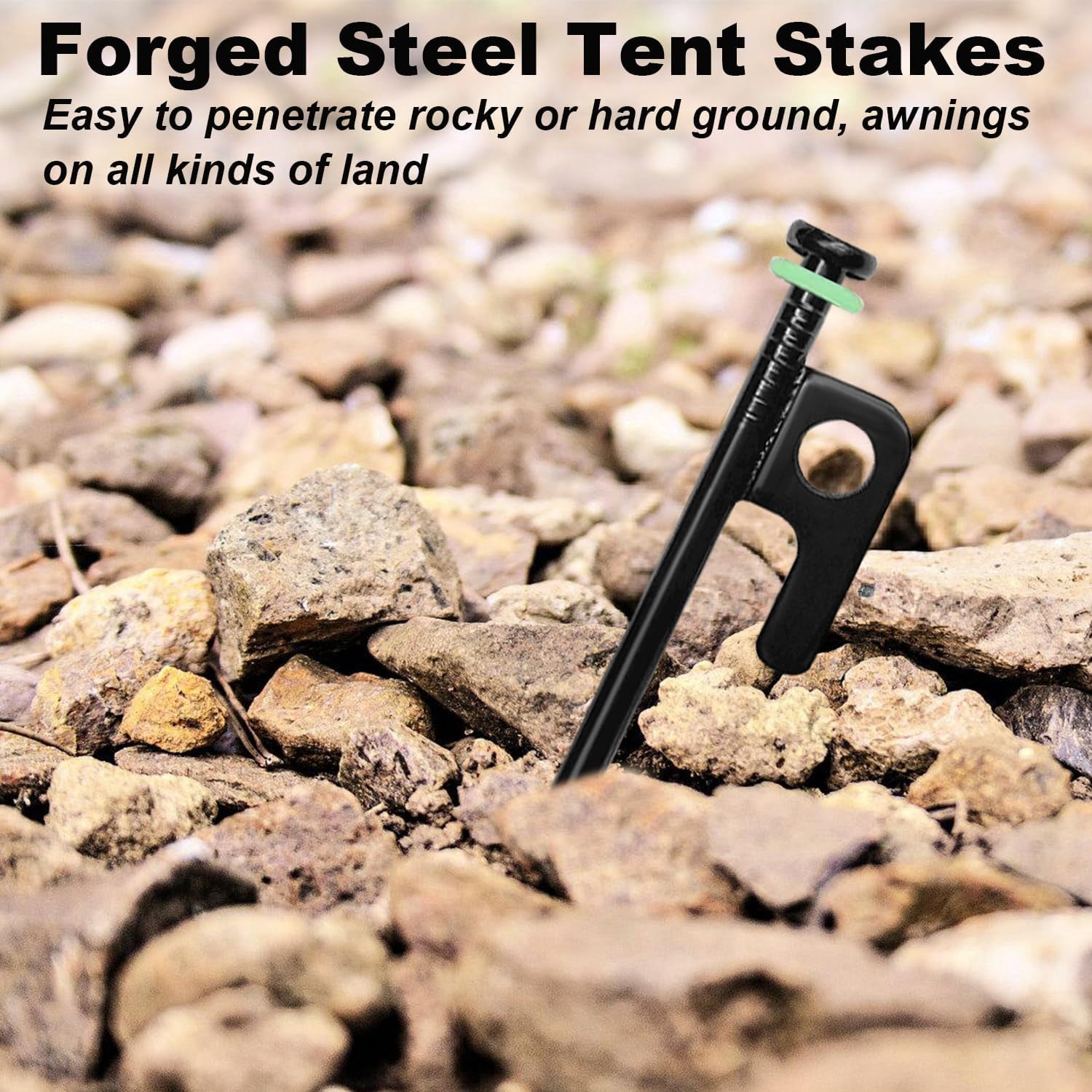 Tent Stakes, Heavy Duty with Storage Pouch, Forged Steel Metal Stake for Tent Used on Rocky Place, Grassland, Dessert