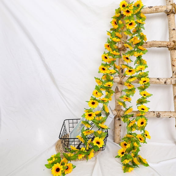Artificial Sunflower Garland Silk Sunflower Vine Artificial Flowers with Green Leaves Wedding Table Decor