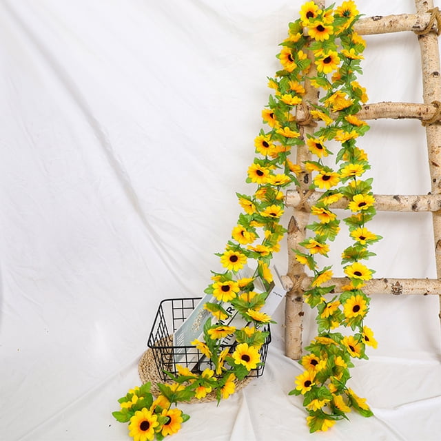 Vid Artificial de Girasol, Guirnalda, Colgante Floral con Flores Amarillas, Planta Colgante Decorativa, 225 cm de Largo para Fondo de Boda, Decoración del Hogar