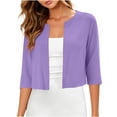 thumbnail image 2 of Otntypg Women's Thin Bolero Shrugs 3/4 Sleeve Lightweight Cropped Tops Casual Summer Open Front Work Business Cardigan for Dress Trendy Beach Cover ups, 2 of 8