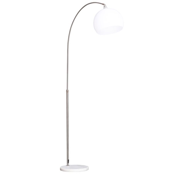 Homcom Arc Floor Lamp Metal Standing With 350 Flexible Lampshade Adjustable Pole And Marble Round Base For Living Office Bedroom White Silver Com Homcom Arc Floor Lamp Metal Standing, Flexible Floor Lamp