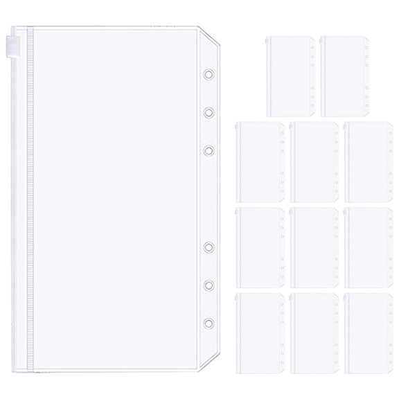 LEORX 12Pcs Clear Plastic Binder Pouches with Zipper for Loose Leaf Folder and Document Filing