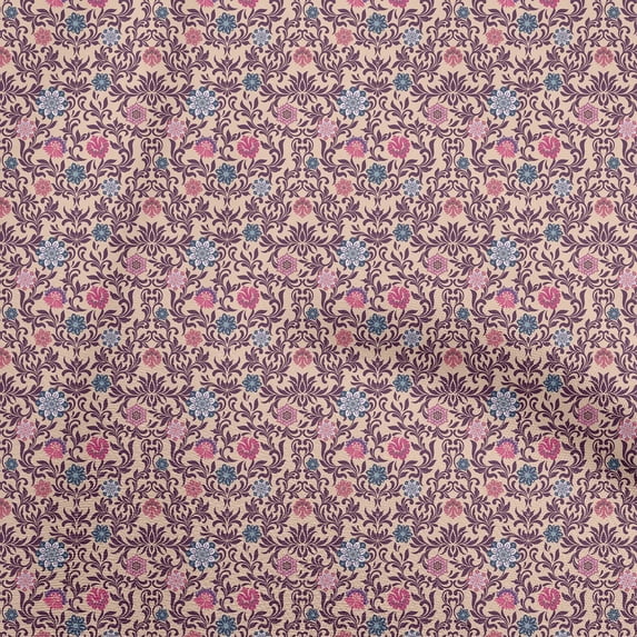 oneOone Cotton Poplin Twill Peach Fabric Asian Suzani Sewing Fabric By The Yard Printed Diy Clothing Sewing Supplies 56 Inch Wide