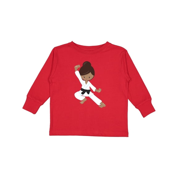 Inktastic African American Girl, Black Belt, Karate Pose Girls Long Sleeve Toddler T-Shirt