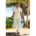 thumbnail image 5 of COOFANDY Cotton Linen Sets For Men 2 Piece Henley Shirt Short Sleeve And Casual Beach Drawstring Waist Pants Summer Outfits, 5 of 7