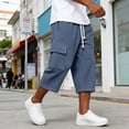thumbnail image 5 of BiZtdJrK Mens Capri Sweatpants with Pockets Drawstring Elastic Waist Straight Leg Cargo Capris Loose Fit Comfy Solid Color Summer Pants Navy XL, 5 of 7