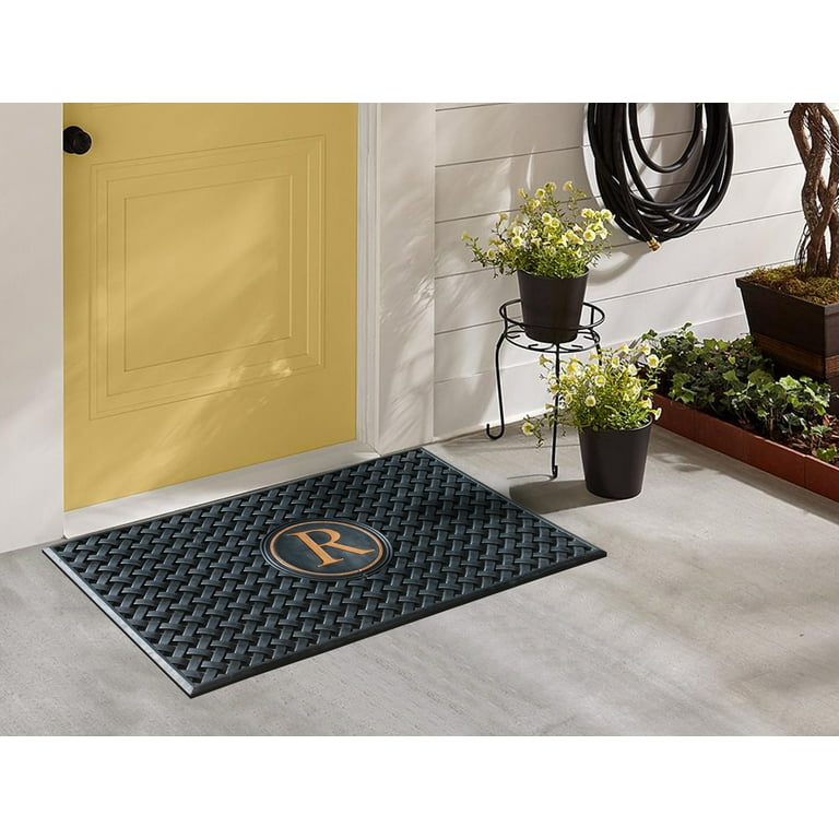 A1 Home Collections A1hc Weave Black/Bronze 24 in x 39 in 100% Rubber Thin Profile Outdoor Durable Monogrammed R Doormat