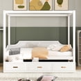 thumbnail image 3 of DreamBuck Twin Size Daybed, Wooden Canopy Daybed with 3 in 1 Storage Drawers, Wooden Platform Bed Canopy Bed for Kids Teens Adults, No Box Spring Needed, White, 3 of 7