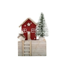 Red Wooden Christmas Cabin Snow House Tabletop Decoration, Miniature Log Cabin for Holiday Village Scene, Festive Home Decor