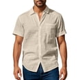 thumbnail image 6 of Men's Casual Linen T-Shirt Turndown Collar Solid Color Breathable Sports Top, 6 of 8